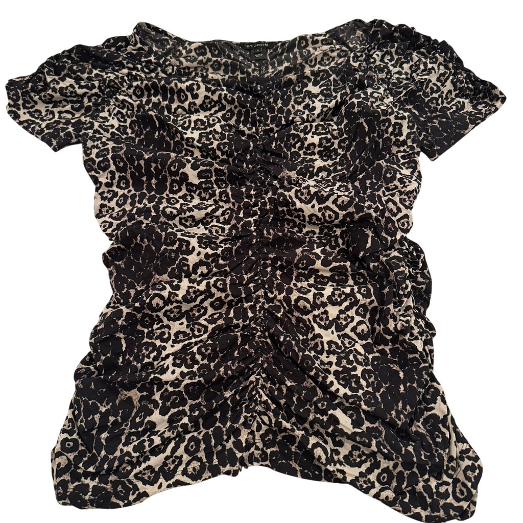 St. John Ruched Leopard Print Top - Size Medium