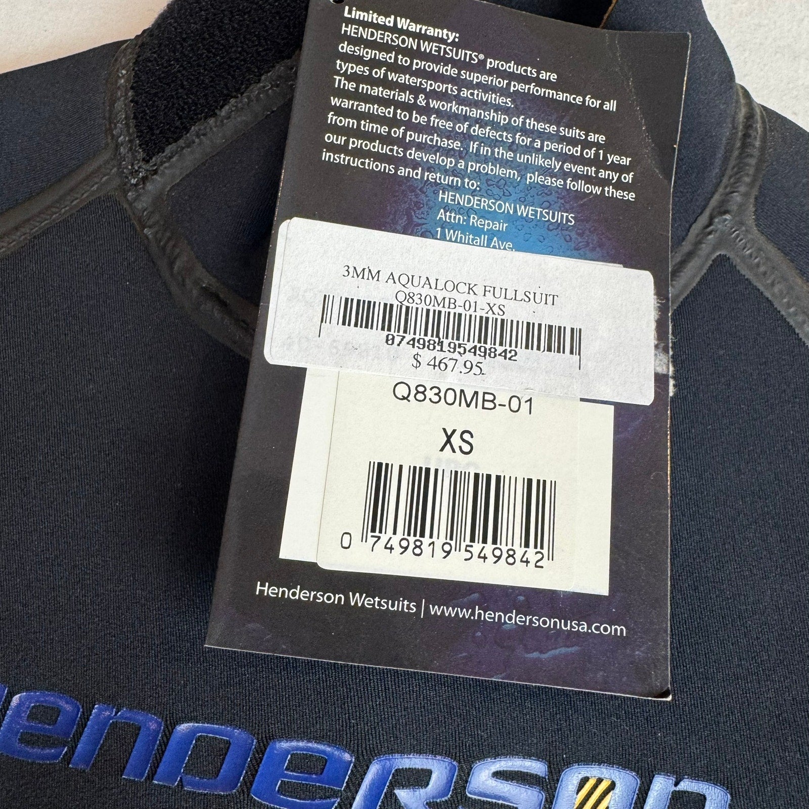 Henderson 3MM Aqualock Wetsuit - Men's XS - New with Tags