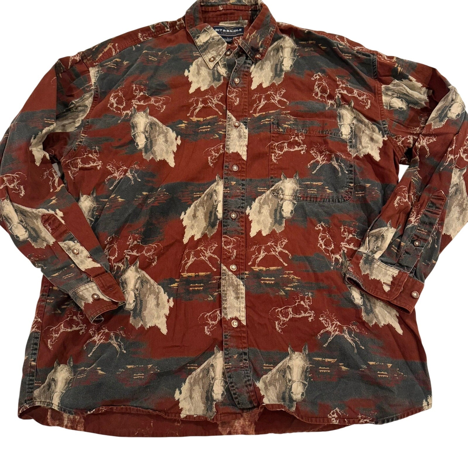 Bit & Bridle Western Horse Button Down Shirt