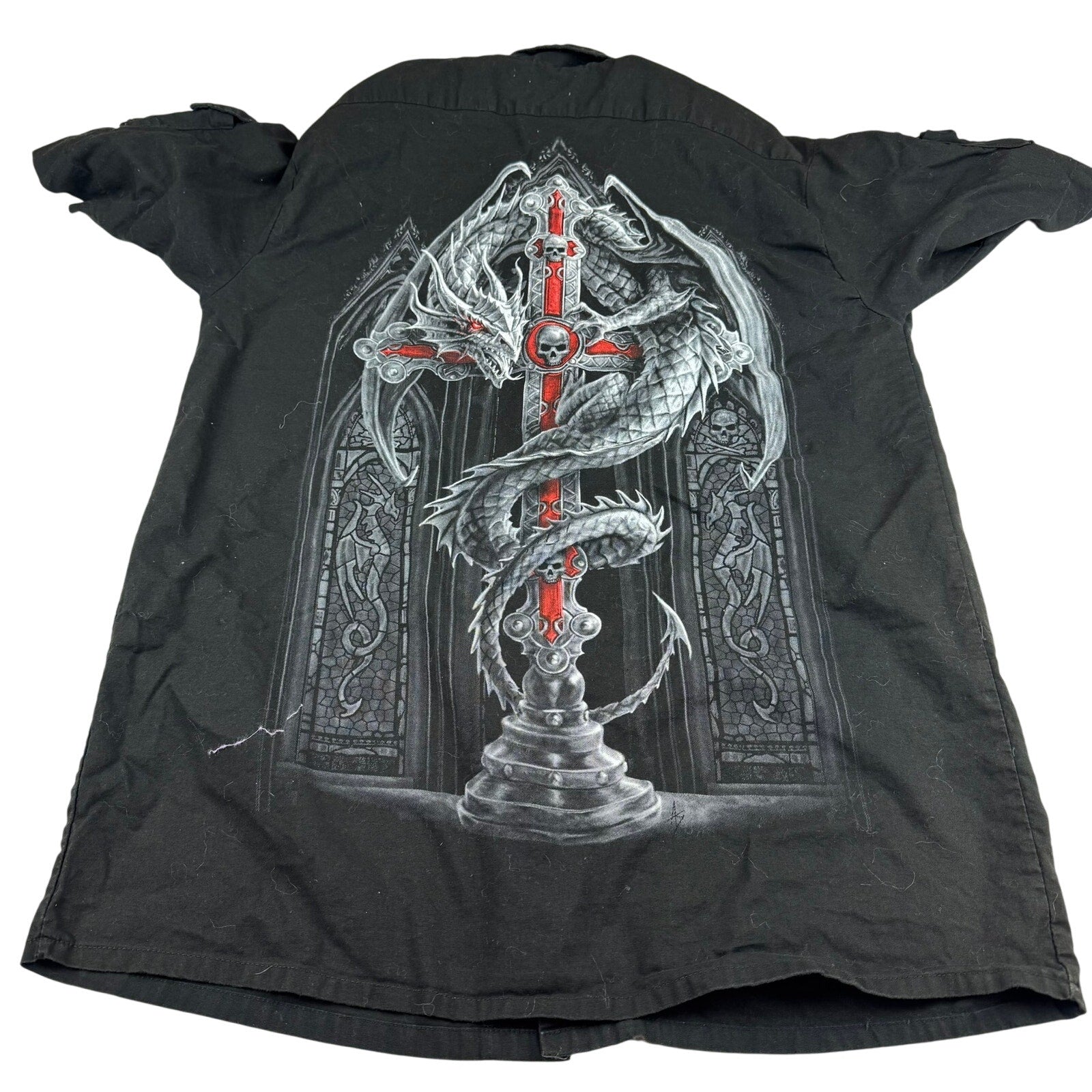 Y2K Spiral Graphic Button Down Shirt - Size Large