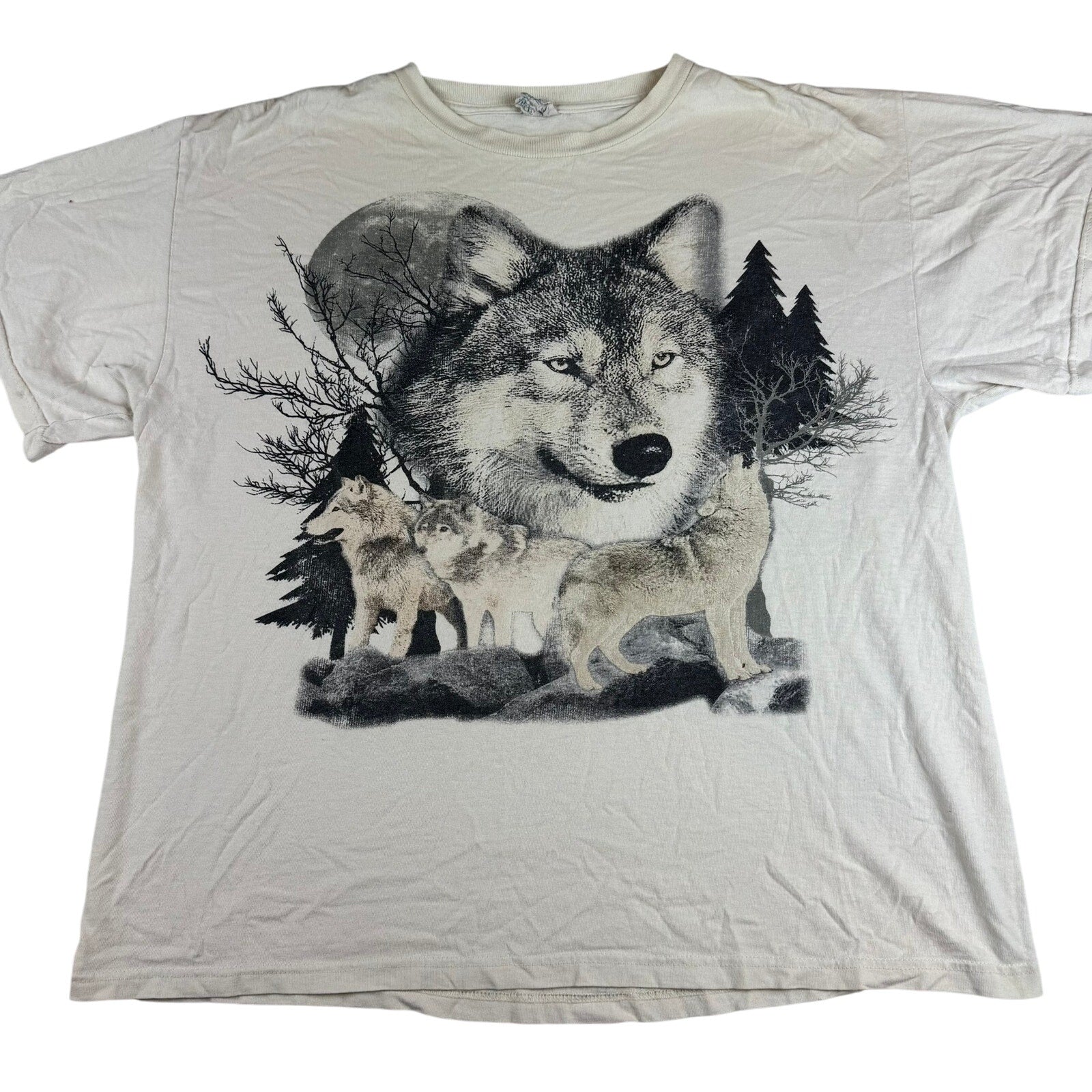 Vintage Wolf Graphic T-Shirt - Size Large - Distressed