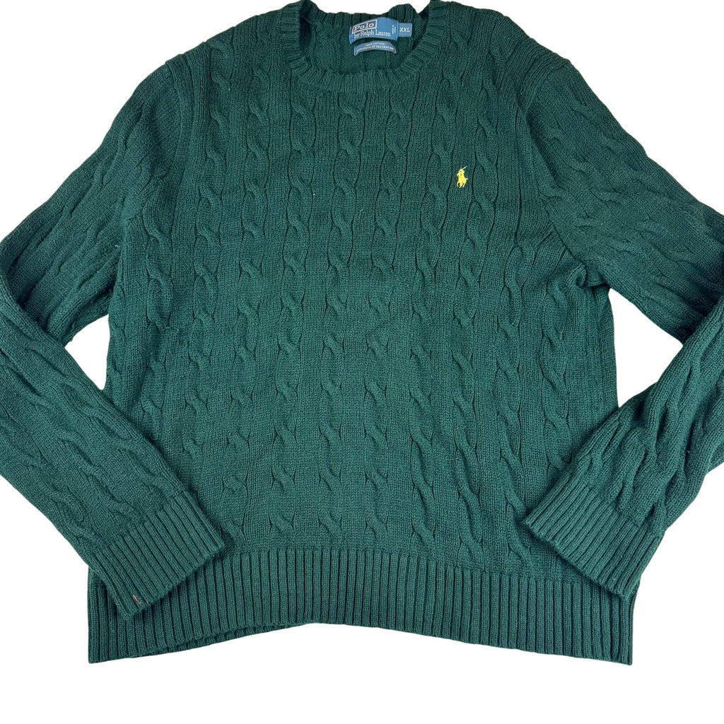 Vintage Y2K Polo Ralph Lauren Green Cable Knit Sweater XXL