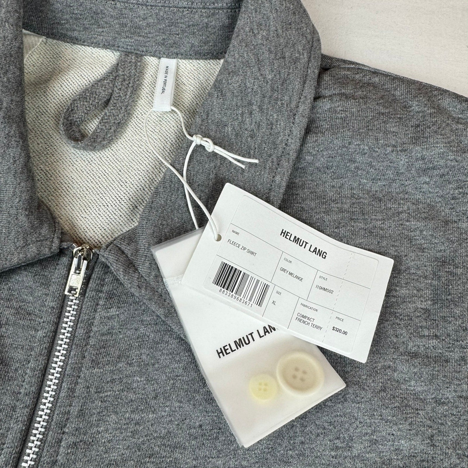 Helmut Lang Full Zip Terry Lined Sweatshirt - Size XL - NWT