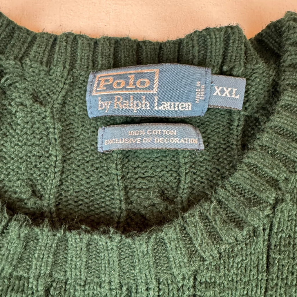 Vintage Y2K Polo Ralph Lauren Green Cable Knit Sweater XXL